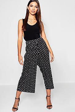Boohoo Polka Dot Plisse Wide Leg Culotte