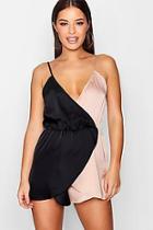 Boohoo Petite Laura Satin Cami Wrap Playsuit