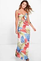 Boohoo Mia Tropical Printed Bow Front Maxi Dress Multi