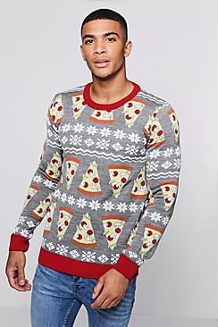 Boohoo Pizza Fairisle Christmas Jumper