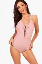 Boohoo Tall Grace Textured Lace Up Swimsuit