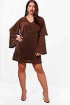 Boohoo Plus Glitter Tiered Sleeve Plunge Shift Dress
