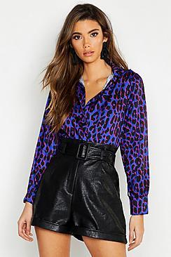 Boohoo Neon Leopard Satin Shirt
