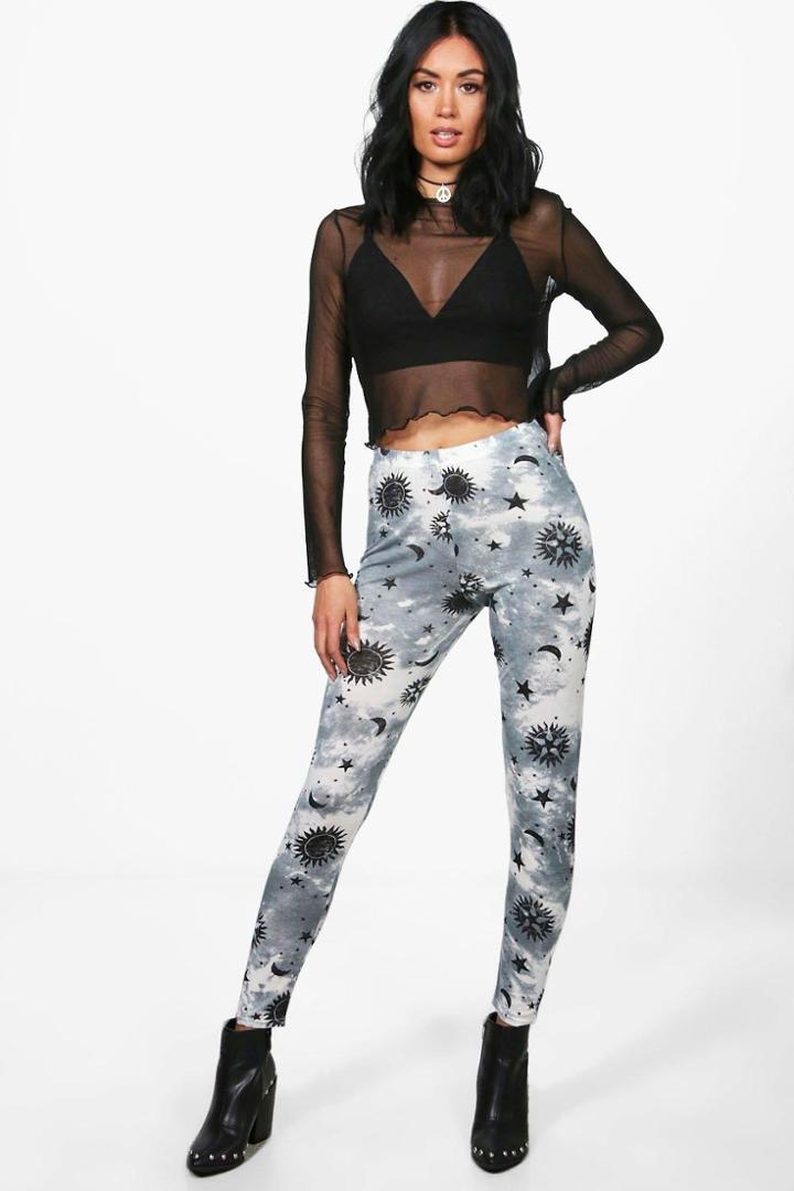 Boohoo Serene Festival Moon & Star Leggings Grey
