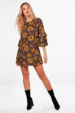 Boohoo Ria Ruffle Sleeve Floral Shift Dress
