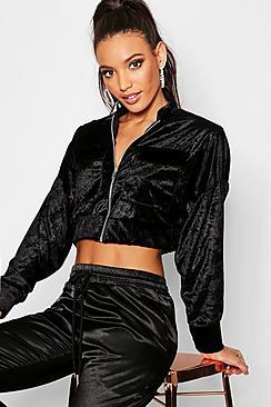 Boohoo Batwing Pocket Velvet Bomber