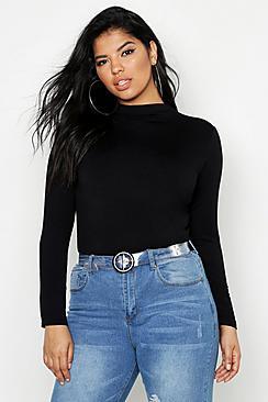 Boohoo Plus Basic Funnel Neck Long Sleeve Top