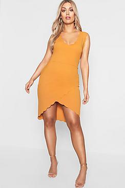 Boohoo Plus Scallop Edge Wrap Mini Dress