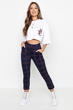Boohoo Petite Tartan Check Tapered Pants