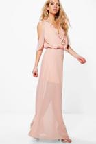 Boohoo Maddison Ruffle Open Shoulder Maxi Skirt Co-ord Blush