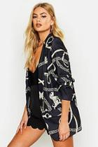 Boohoo Chain Print Ruched Sleeve Blazer