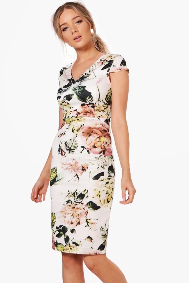 Boohoo Maggie Floral Print Midi Dress Multi