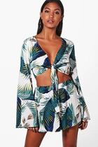 Boohoo Ellie Woven Palm Tie Crop & Short Co-ord Set
