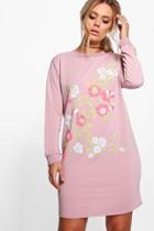 Boohoo Plus Amy Floral Print Sweat Dress Blush