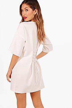 Boohoo Maisie Corset Lace Up Back Shift Dress