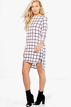 Boohoo Charlotte Check 3/4 Sleeved Shift Dress