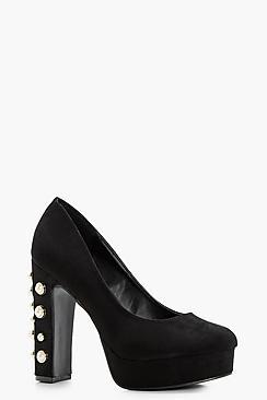 Boohoo Hanna Pearl Embellished Heel Platform Court