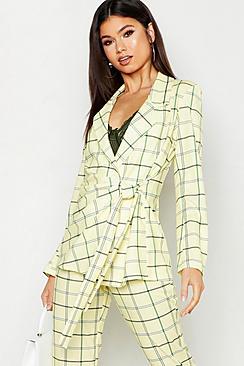 Boohoo Checked Tie Front Blazer