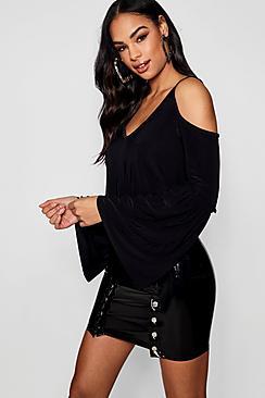 Boohoo Cold Shoulder Flare Cuff Top