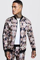 Boohoo All Over Baroque Printed Bomber With Tape Detail