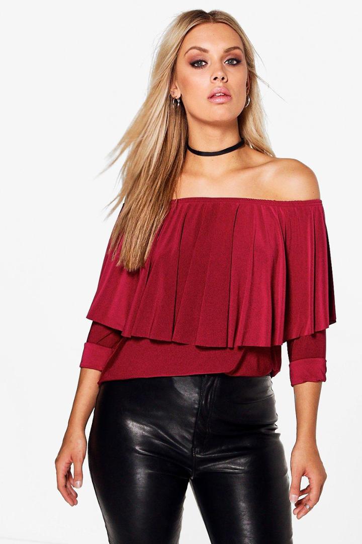 Boohoo Plus Martina Slinky Double Layer Choker Top Wine