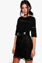 Boohoo Helen Lace Insert Short Sleeve T-shirt Black