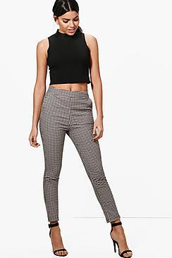 Boohoo Jade Woven Gingham Slim Fit Trousers
