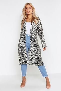 Boohoo Plus Chiffon Leopard Print Belted Midi Kimono