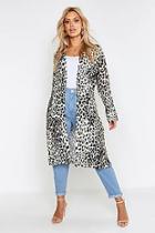 Boohoo Plus Chiffon Leopard Print Belted Midi Kimono