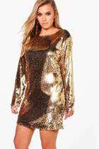 Boohoo Plus Kady All Over Sequin Bodycon Dress Gold