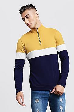 Boohoo Colour Block Zip Turtle Ribbed Jumper