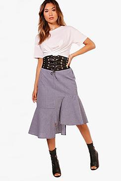 Boohoo Alisha Step Hem Woven Midi Skirt