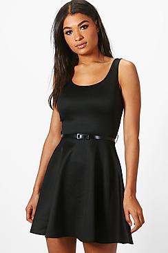 Boohoo Scoop Neck Skater Dress