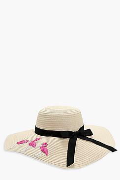 Boohoo Sarah Flamingo Straw Floppy Hat