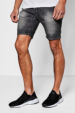 Boohoo Skinny Fit Washed Grey Denim Biker Shorts