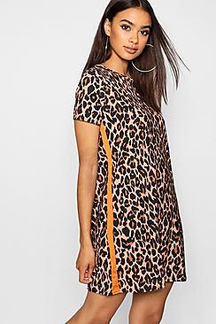 Boohoo Leopard Print Contrast Panel Shift Dress