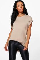Boohoo Jessica Drape Back Slouchy Top Sand
