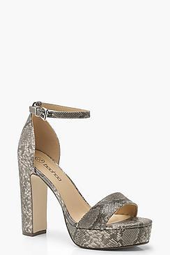 Boohoo Wide Fit Snake Platform Two Part Heels