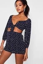 Boohoo Heather Polka Dot Tie Front Shorts Co-ord