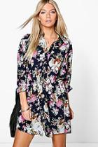 Boohoo Lilith Floral Print Shirt Dress