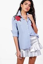 Boohoo Rose Boutique Floral Applique Stripe Shirt