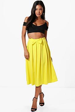 Boohoo Kaia Bow Front Box Pleat Midi Skirt