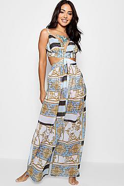 Boohoo Grace Scarf Print Cut Out Maxi Beach Dress