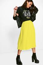 Boohoo Neave Textured Crepe Pleated Midi Skirt Chartreuse
