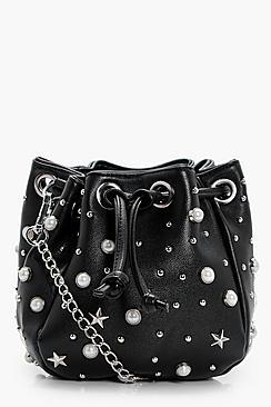 Boohoo Jackie Faux Peal & Star Stud Duffle Bag