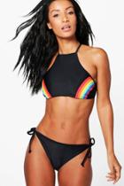 Boohoo St Lucia Rainbow Crop Bikini Black
