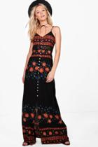 Boohoo Sheera Floral Strappy Crochet Maxi Dress Black