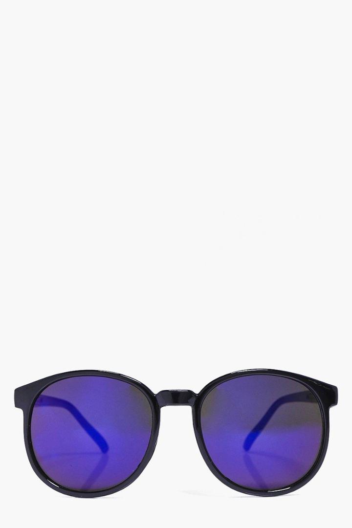 Boohoo Sadie Mirrored Black Round Sunglasses Black