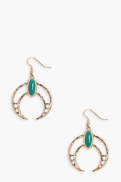 Boohoo Diana Stone Detail Boho Horn Shape Earrings