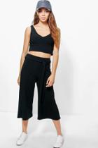 Boohoo Ava Rib Crop Top And Culotte Co-ord Set Black